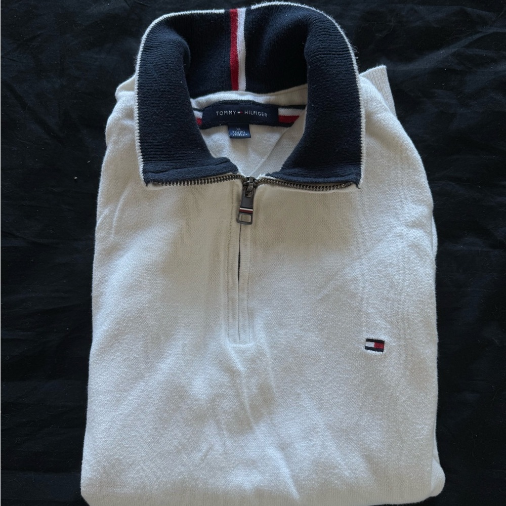 Tommy Hilfiger White Half-Zip Sweater – Size XL